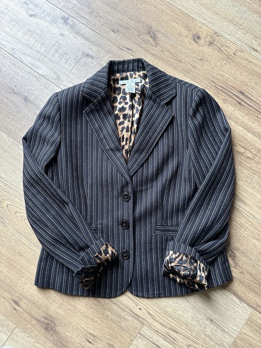 Cabi Joey Pinstripe Blazer Size 8 Black & Gray Business Career Dark Academia